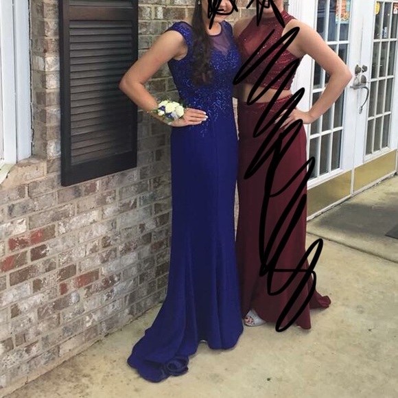Royal Blue Beaded Top Prom Dress - Picture 2 of 3